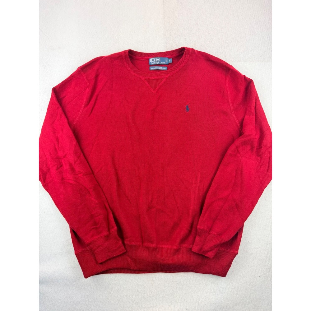 Polo Ralph Lauren Men's Large Red Cotton Crewneck Sweater Pony Logo